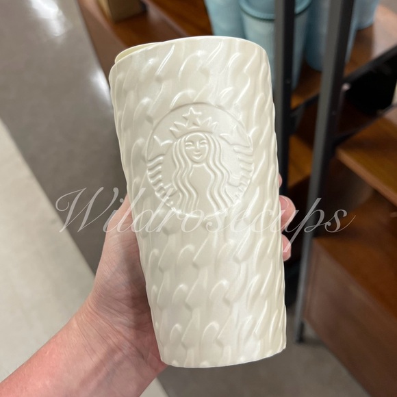 NWT Starbucks White Cable Knit Cup Tumbler 12OZ - Picture 1 of 2